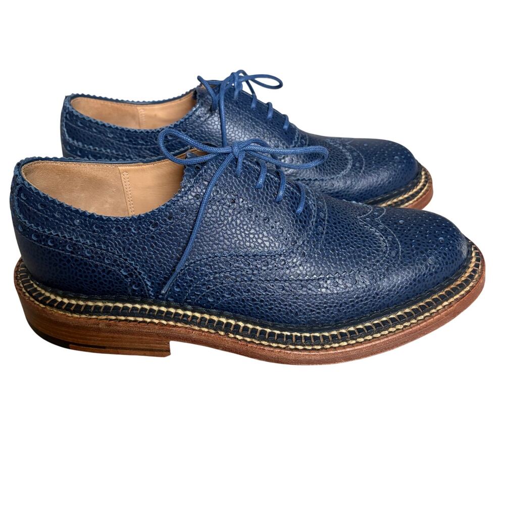 Grenson Archie Triple Welt Navy Pebble Leather Wingtip Shoes Womens 7.5/ Mens 6 - Picture 3 of 9